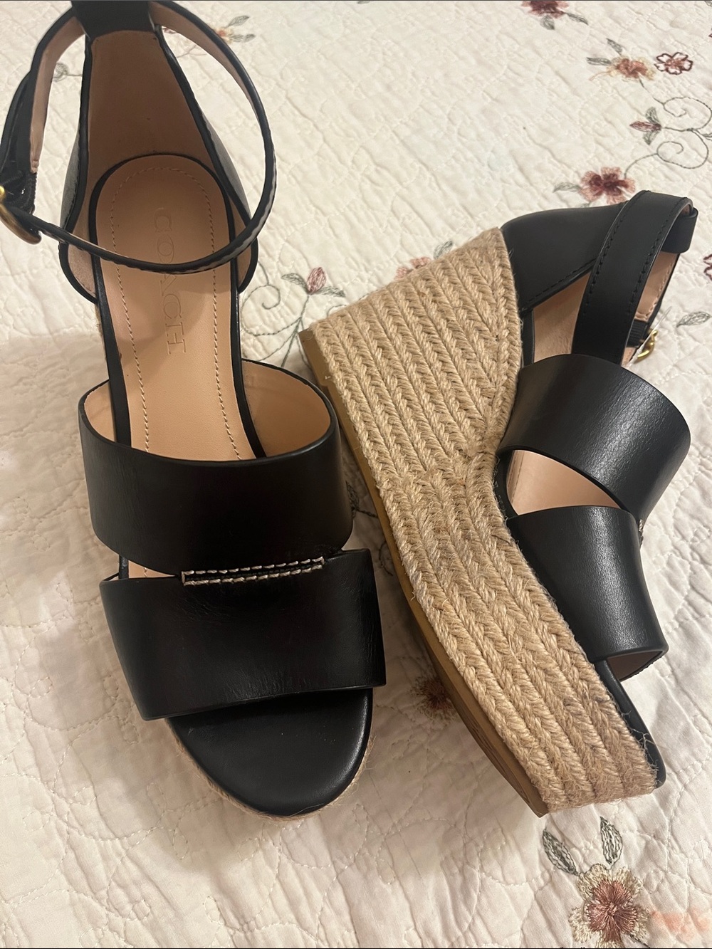 Coach isla Black Espadrille Wedge Sandals size 8